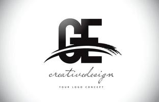 ge ge design de logotipo de carta com swoosh e pincelada preta. vetor