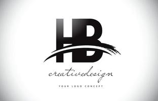 hb hb design de logotipo de carta com swoosh e pincelada preta. vetor