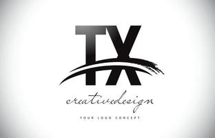 tx design de logotipo de carta tx com swoosh e pincelada preta. vetor