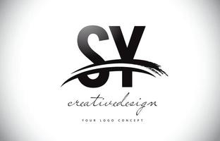 design de logotipo de carta sy sy com swoosh e pincelada preta. vetor