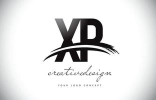 design de logotipo de carta xp xp com swoosh e pincelada preta. vetor