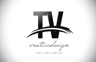 design de logotipo de carta de tv tv com pincelada swoosh e preto. vetor
