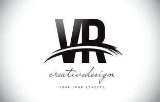 design de logotipo de carta vr vr com swoosh e pincelada preta. vetor