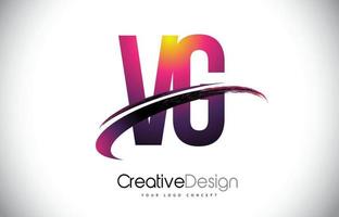 vg vg logotipo de letra roxa com design swoosh. logotipo de vetor de letras modernas magenta criativas.