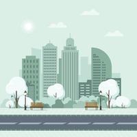 cidade de paisagem urbana com ilustração plana de árvore