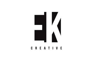 ek ek design de logotipo de letra branca com quadrado preto. vetor