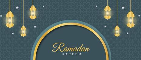 lindo banner de celebração do ramadan kareem com decoração de lâmpadas. ilustração vetorial vetor