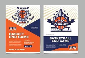cartaz de evento de torneio de basquete e logotipo de cesta de boliche vetor