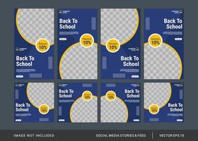 volta às aulas modelo de postagem de mídia social e histórias vetor