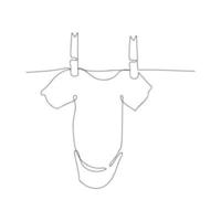 bodysuit de bebê de desenho de linha contínua está secando em uma corda. ilustração vetorial, uma linha. vetor