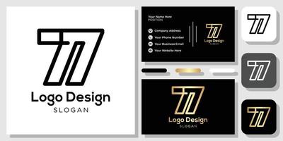 design de logotipo número 77 ouro preto com modelo de cartão de visita vetor