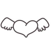 símbolo do coração voar na gravura de esboço de asas. símbolo de amor romântico. símbolo do dia dos namorados vetor