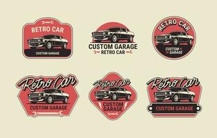 coleção de distintivo de carro retrô de garagem personalizada vetor