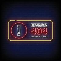 erro 404 página não encontrada vetor de texto de estilo de sinais de néon