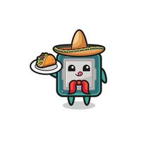 mascote de chef mexicano de processador segurando um taco vetor