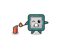 ilustração de mascote do processador jogando fogos de artifício vetor