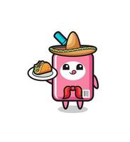 caixa de leite mascote chef mexicano segurando um taco vetor