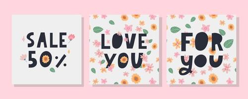 para você texto lettering banner de dia dos namorados com venda de flores vetor