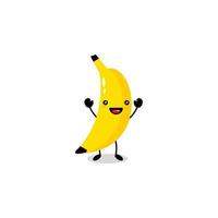feliz e fofa banana sorridente, ícone de ilustração de personagem kawaii de desenho vetorial plano, isolado no fundo branco, conceito de mascote de banana de frutas vetor