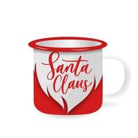 caneca de ferro vetorial, simulada para copo de design. papai noel - inscrição de letras de mão com barba. vetor