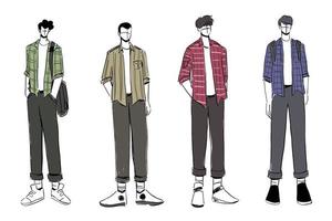 conjunto de esboços de roupas de moda masculina bonitas e diversas.