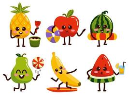 conjunto de frutas com várias atividades no vetor de personagem de desenho animado