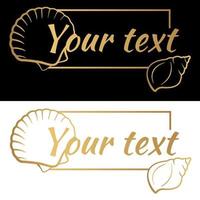 conchas douradas com moldura e texto. ilustração vetorial de verão para logotipo, cartão de visita, menu, certificado, convite vetor
