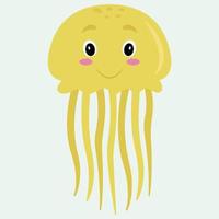 medusa amarela bonito dos desenhos animados. vida marinha. ilustração vetorial plana para crianças. vetor