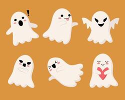 personagem fantasma vetorial ou mascote em diferentes poses e atividades vetor