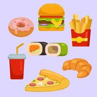 conjunto de pacote de ilustração vetorial de fast food ou junk food vetor