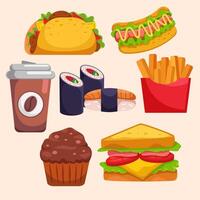 conjunto de pacote de ilustração vetorial de fast food ou junk food vetor