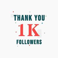 1k seguidores, obrigado, colorido modelo de celebração mídia social banner de conquistas de 1000 seguidores vetor