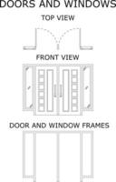esboçar fotos de portas e janelas. porta dupla. ícone de porta vetor