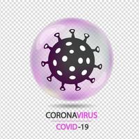 durante o conceito de surto de coronavírus. prevenção de conceito covid-19 doença com células de vírus, bola realista brilhante em fundo transparente. vetor