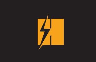 h ícone do logotipo da letra do alfabeto preto amarelo. projeto de relâmpago elétrico para negócios de energia ou energia vetor