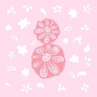 doodle flores cartão branco sobre um fundo rosa. vetor