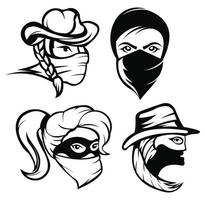 vetor mulheres bandidas, uma garota bandida com bandana, garota bandida usando um chapéu de cowboy com cabelo comprido