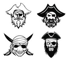 capitão pirata e vetor de faca, humano com chapéu de pirata e tapa-olho. logotipo vintage, design de modelo de tatuagem de caveira.