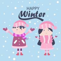 ilustração de inverno com lindo menino e menina vetor