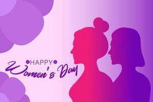 ilustração de cartaz do dia da mulher feliz, com uma imagem de silhueta de duas mulheres bonitas. meninas fortes e corajosas se apoiam. fraternidade e amizade feminina vetor