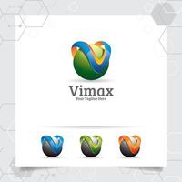 logotipo digital 3d carta v design vector com estilo colorido moderno para tecnologia, software, estúdio, aplicativo e negócios.