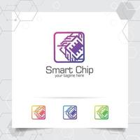 design de vetor de logotipo digital de tecnologia com conceito de ícone de microchip para programador, comunidade de tecnologia, software aplicativo e engenheiro.