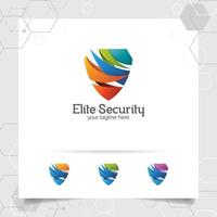 design de logotipo de escudo de segurança com conceito de vetor de escudo de proteção e ícone de tecnologia para privacidade de dados, antivírus e segurança do sistema.