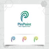 vetor de design de logotipo de letra p de finanças de negócios com conceito de pino e espiral para marketing, consultoria, banco, negociação e outros negócios.