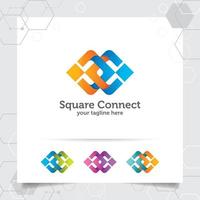 design de logotipo de vetor de finanças de negócios com conceito de forma vinculada e quadrado conectar ilustração do ícone do símbolo do infinito.