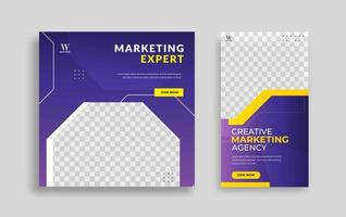 conjunto de modelo de banner quadrado mínimo editável. cor de fundo branco amarelo azul com formas geométricas para postagem de mídia social e anúncios de internet na web. ilustração vetorial vetor