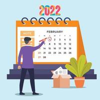 calendário do mês de fevereiro em 2022. modelo de vetor de calendário de desktop. ilustração vetorial colorida.