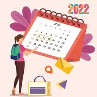 mês de julho no calendário em 2022. modelo de vetor de calendário de desktop. ilustração vetorial colorida.