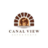 logotipo do café de vista anal com símbolo de ponte de tijolos vetor