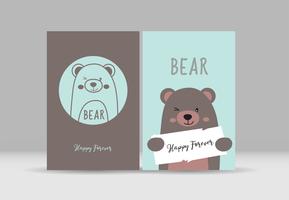 Lindo cartão com urso desenhado de mão vetor